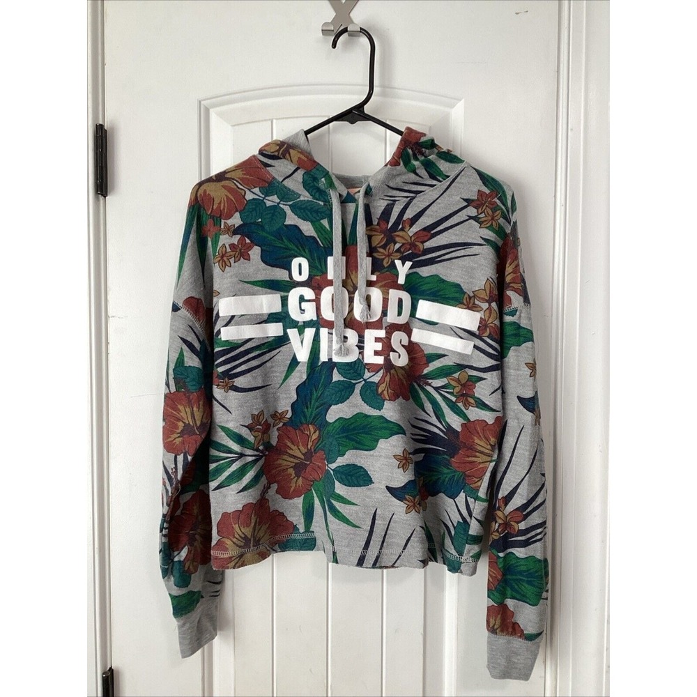 Rebellious. One Womens Gray Only Good Vibes Floral Pullover Hoodie Size XS - Picture 1 of 3